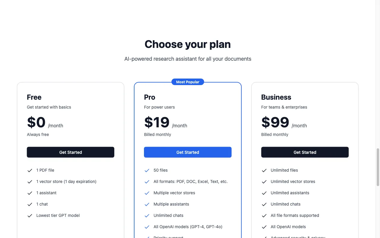 SearchMyDocs.ai — pricing page