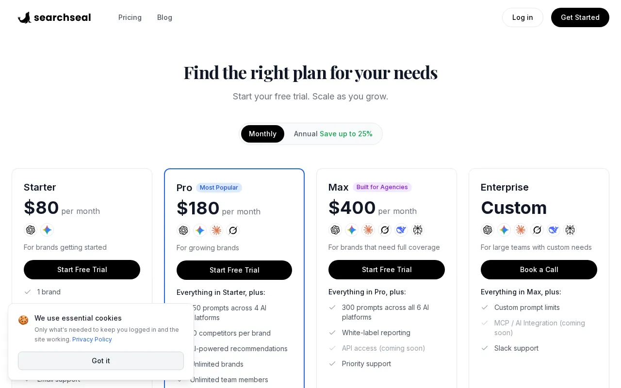 SearchSeal — pricing page