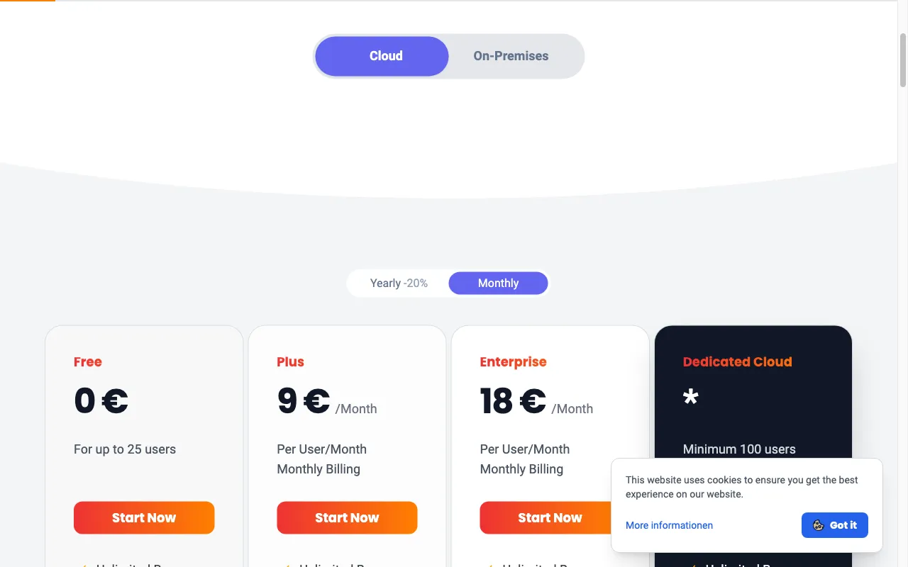 SeaTable — pricing page