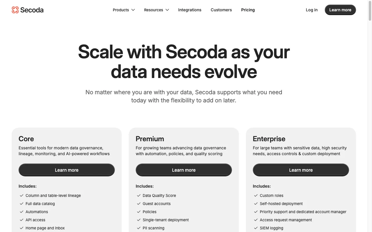Secoda AI — pricing page