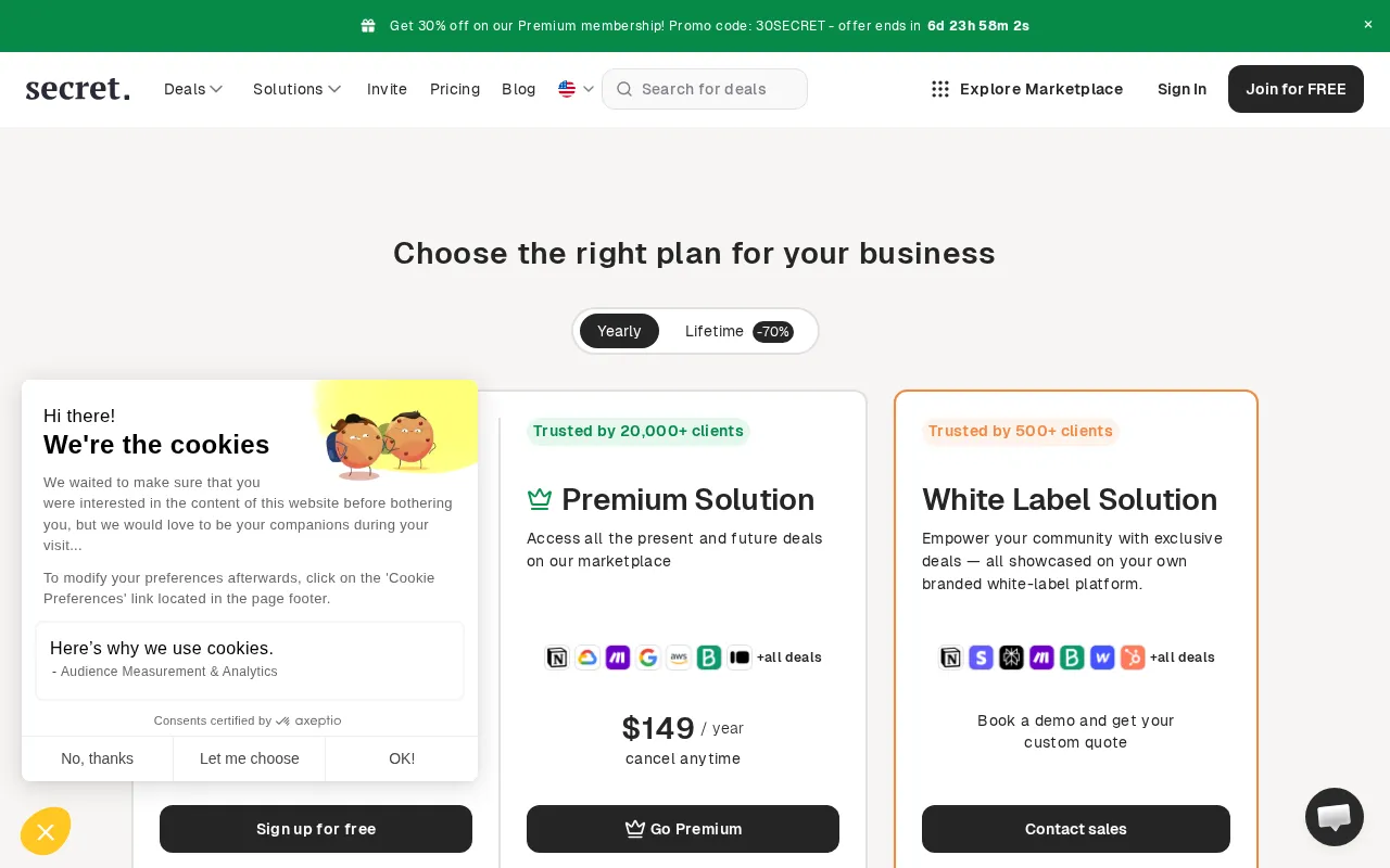 Secret — pricing page