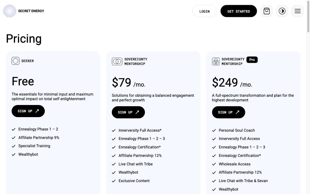 Secret Energy — pricing page