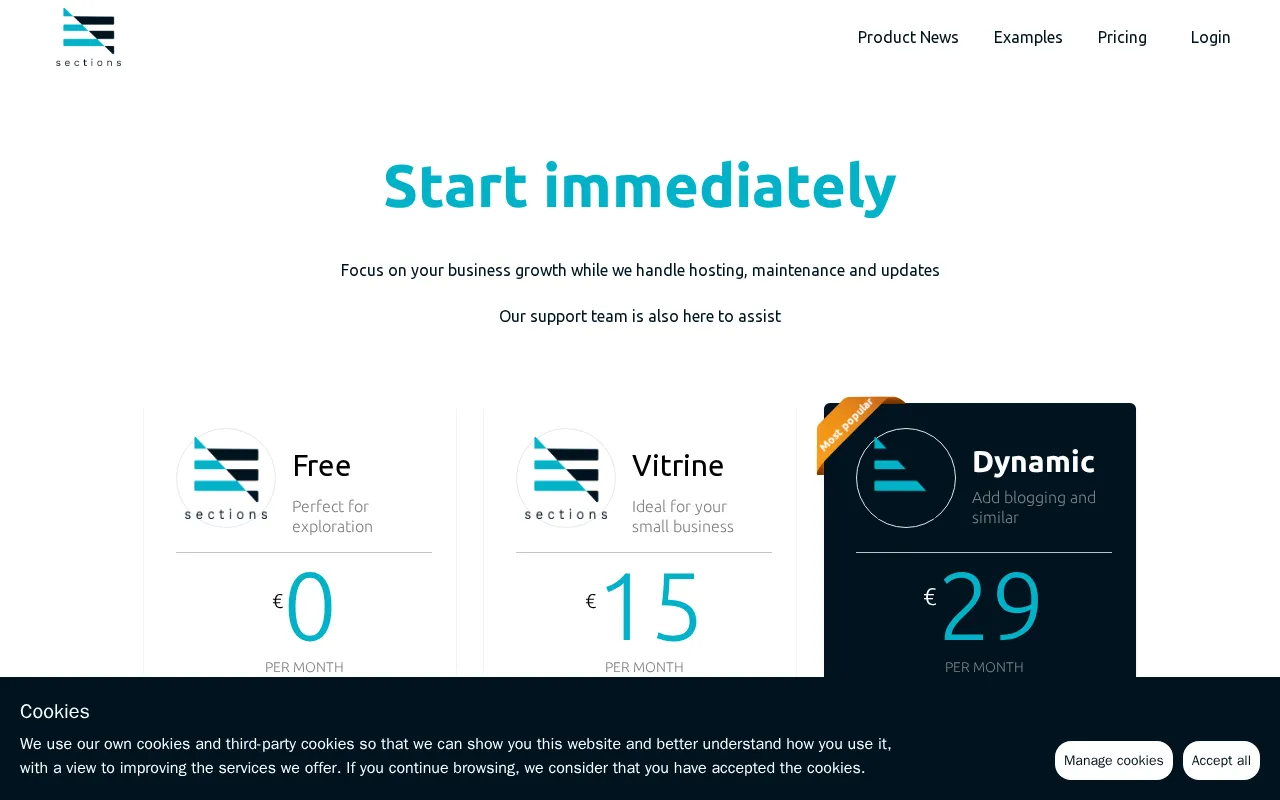 Sections CMS — pricing page