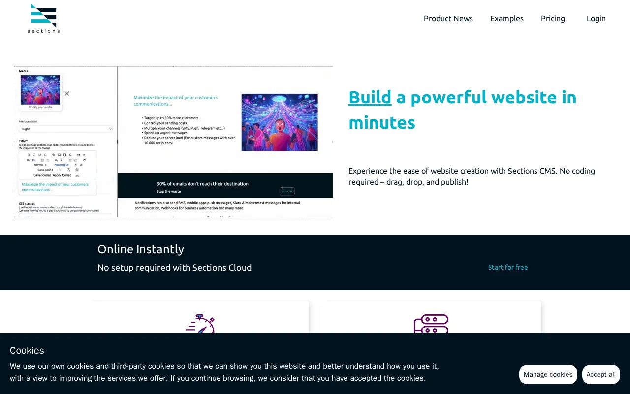 Sections CMS — preview screenshot