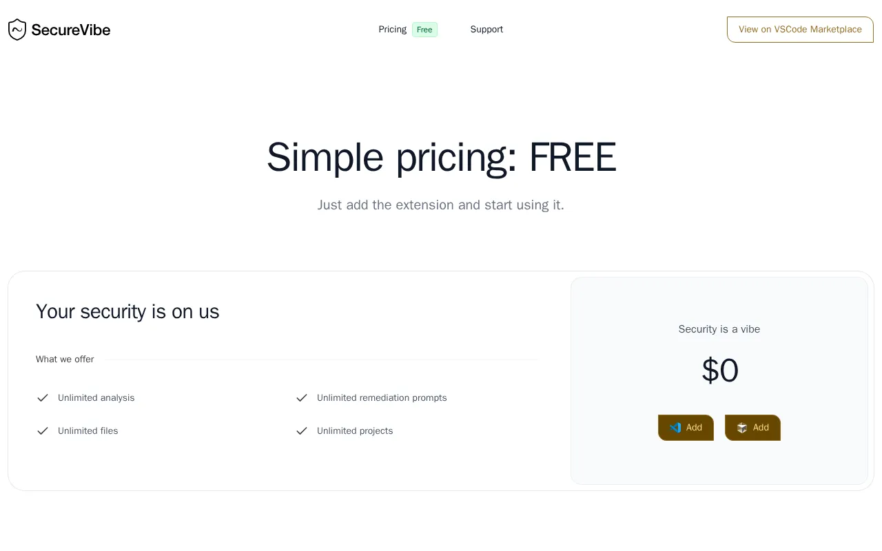 SecureVibe — pricing page