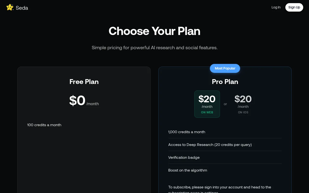 Seda — pricing page