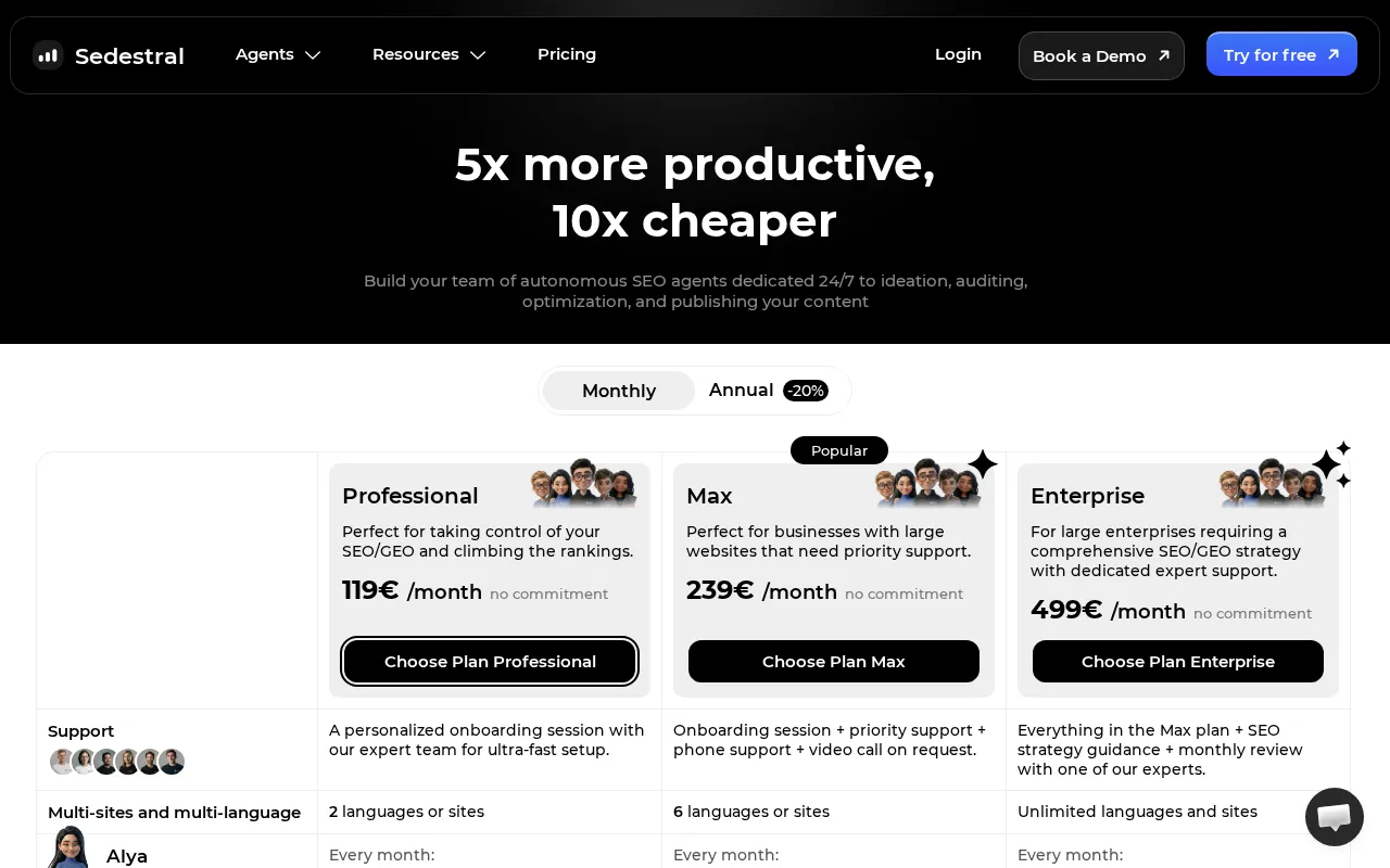 Sedestral — pricing page