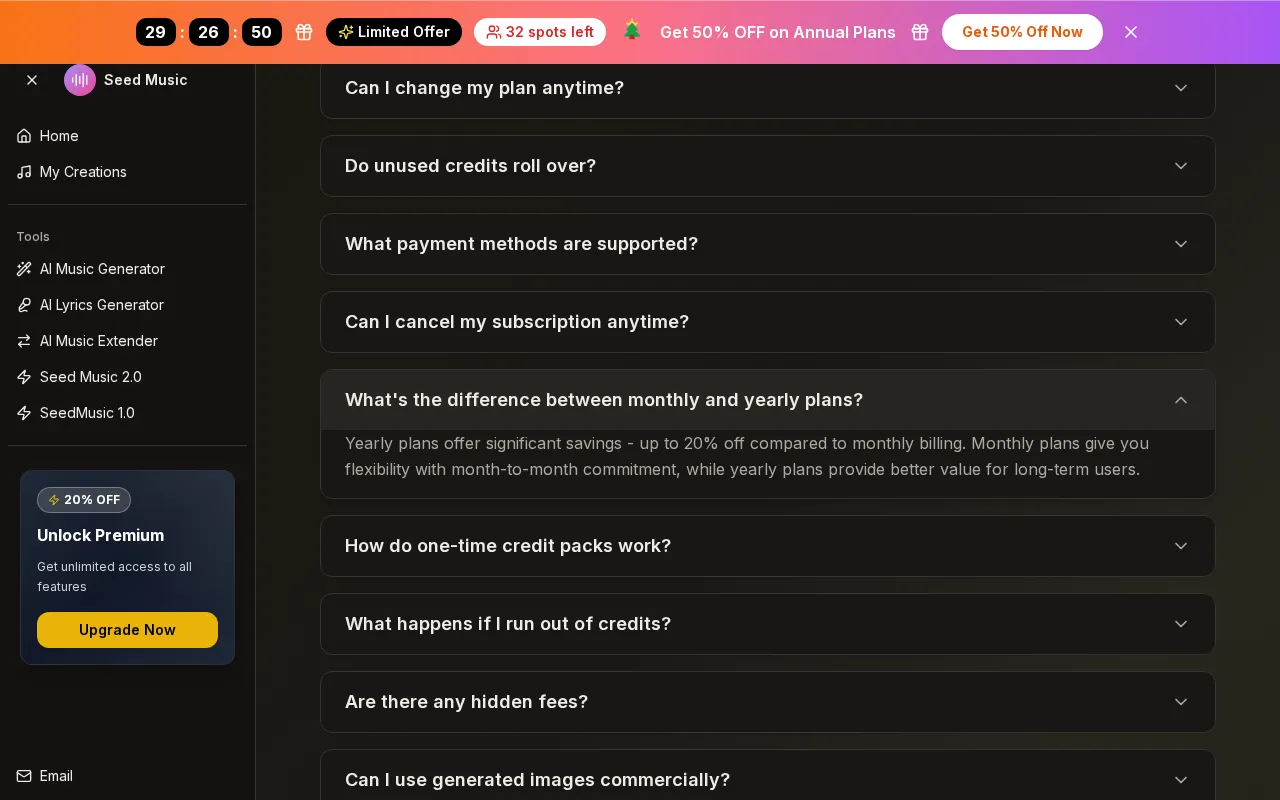Seed Music — pricing page