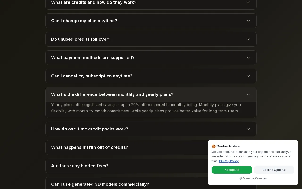 Seed3D 2.0 — pricing page
