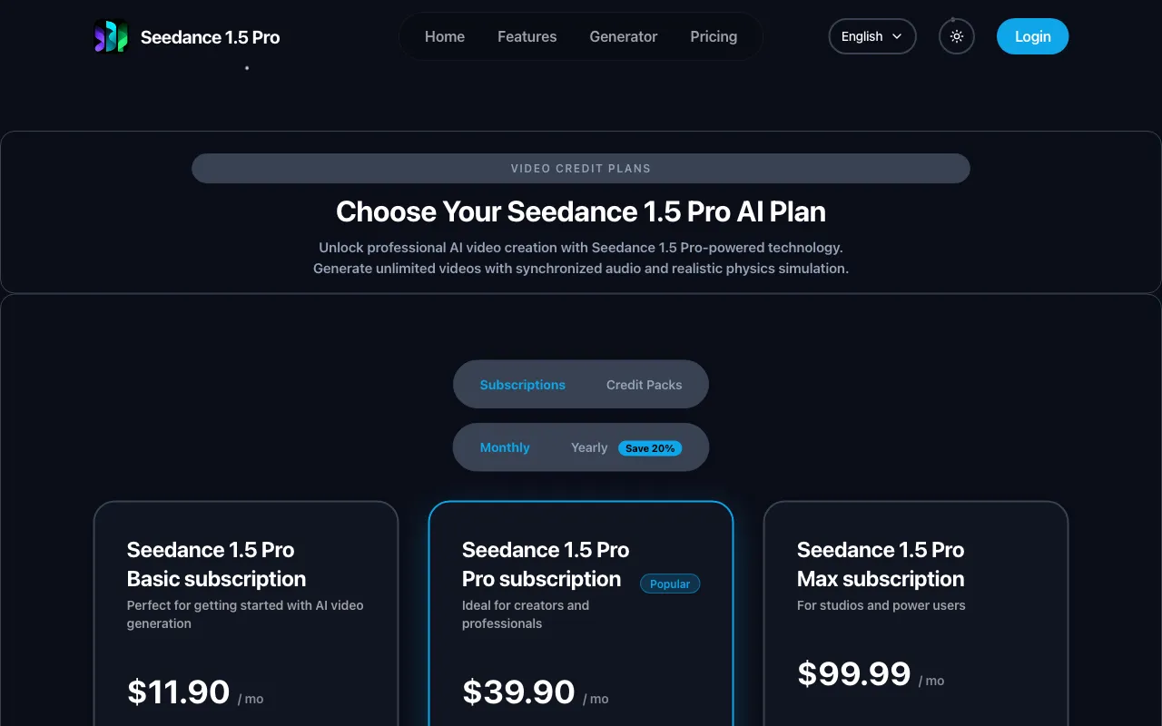 Seedance 1.5 Pro by ByteDance — pricing page
