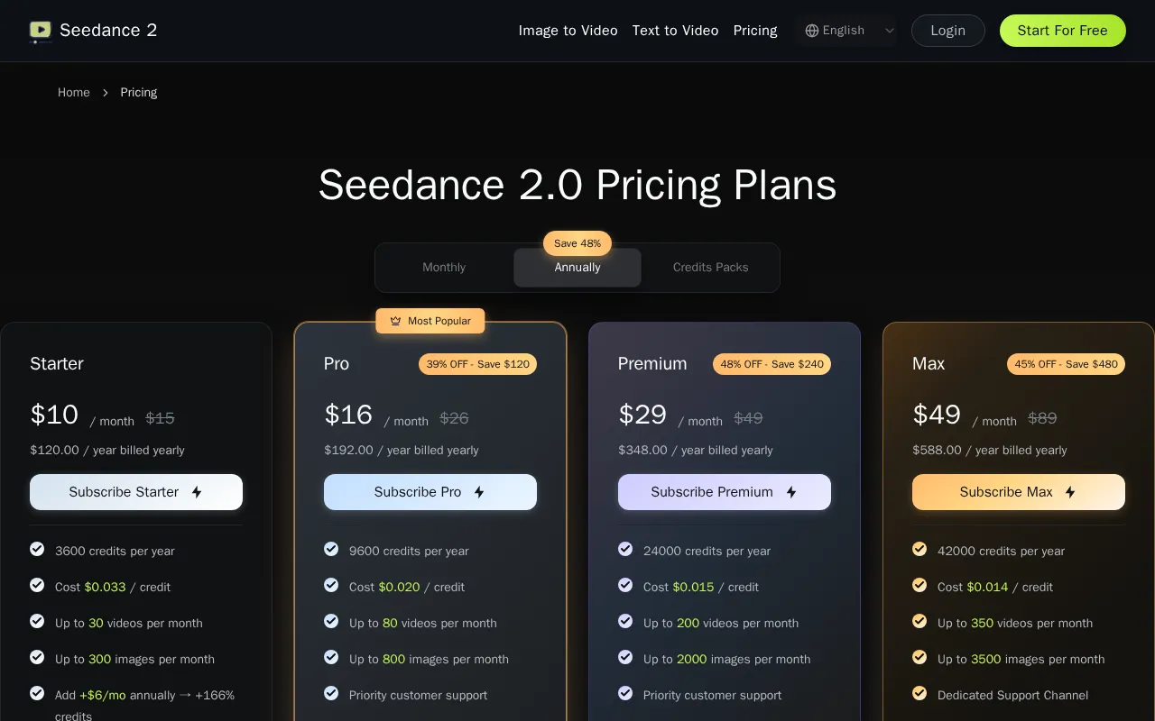 Seedance 2.0-11 — pricing page