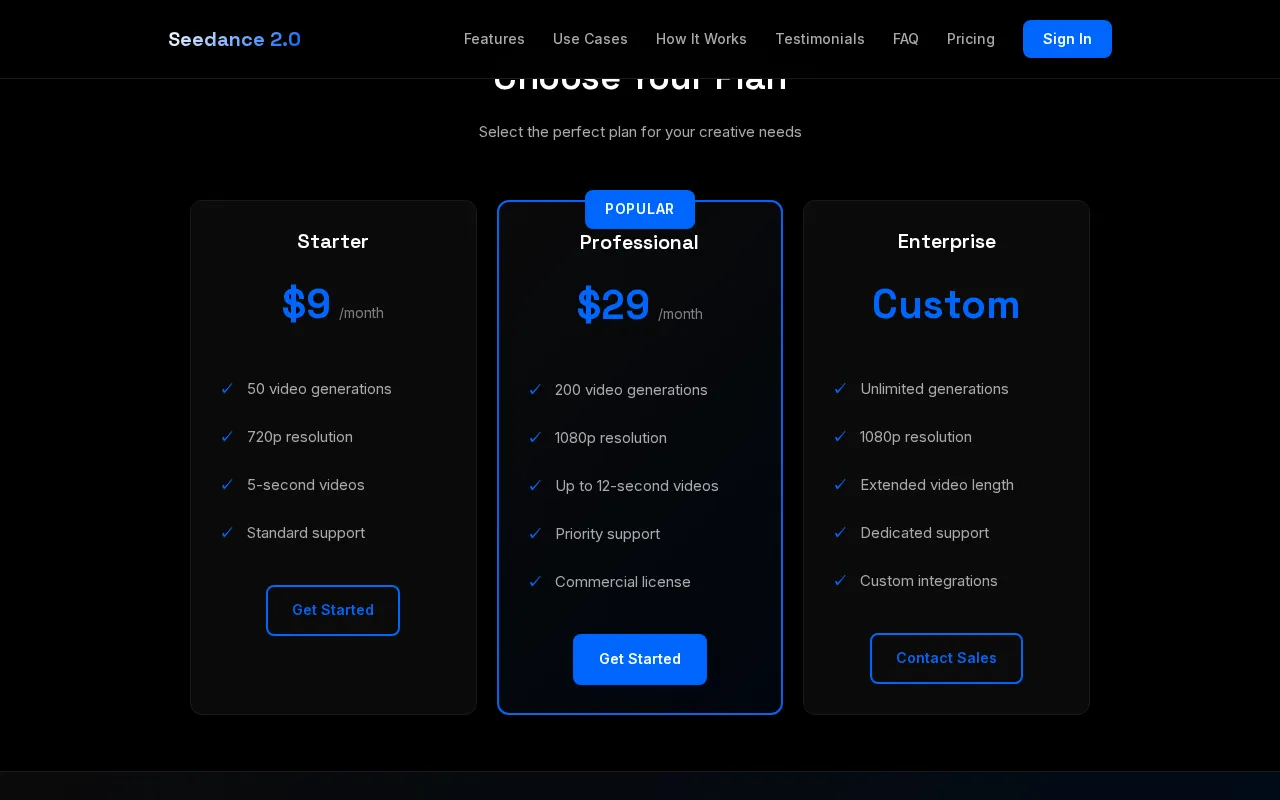 Seedance 2.0-6 — pricing page