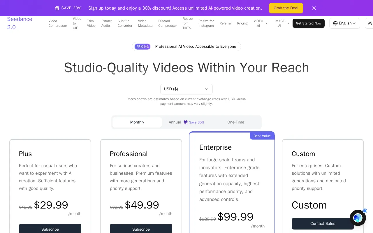 Seedance 2.0-7 — pricing page