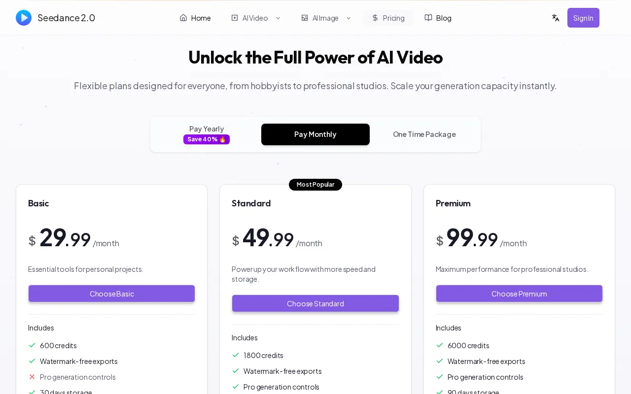 Seedance 2.0-9 — pricing page