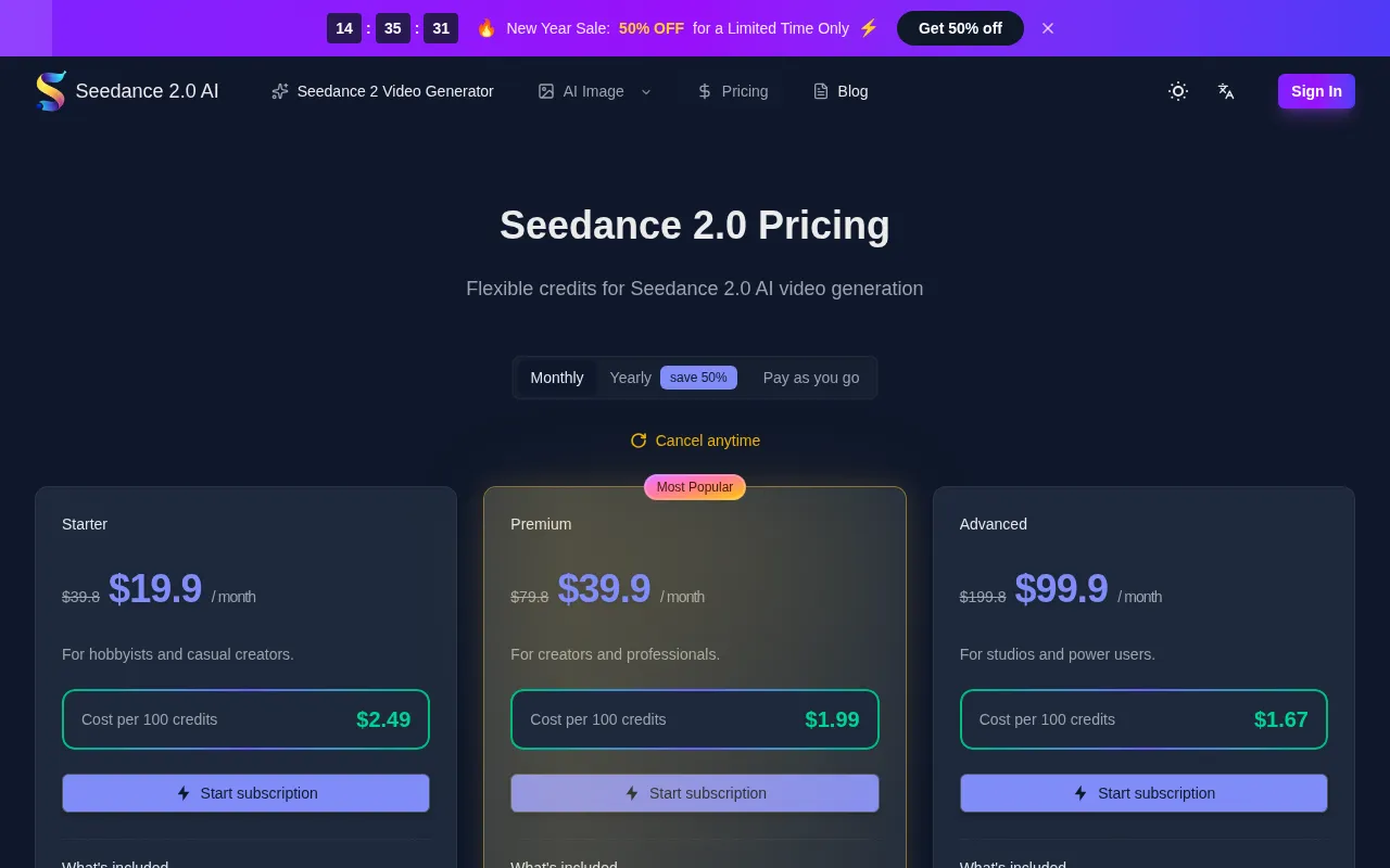 seedance-2 — pricing page