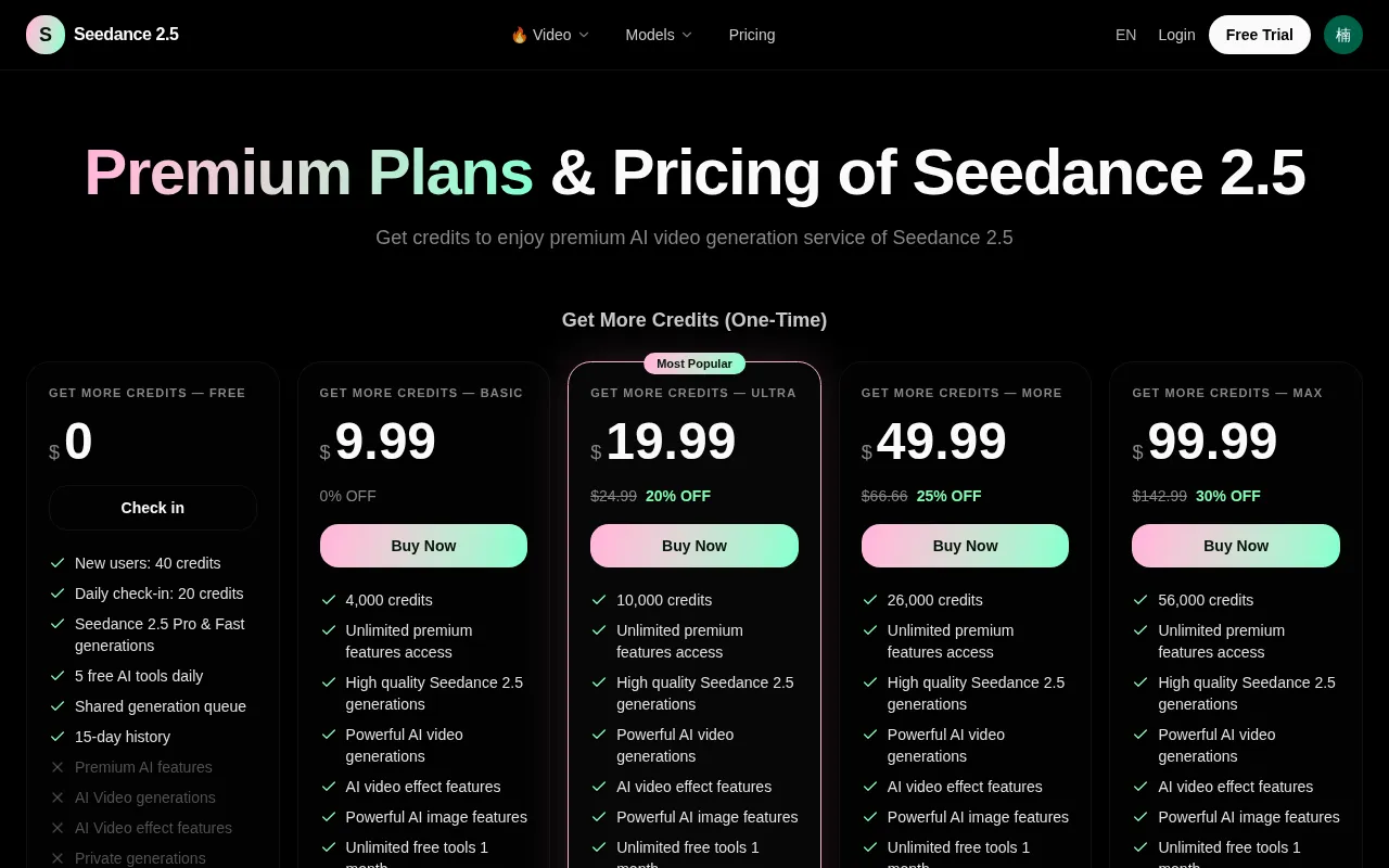 Seedance 2.5 -top — pricing page