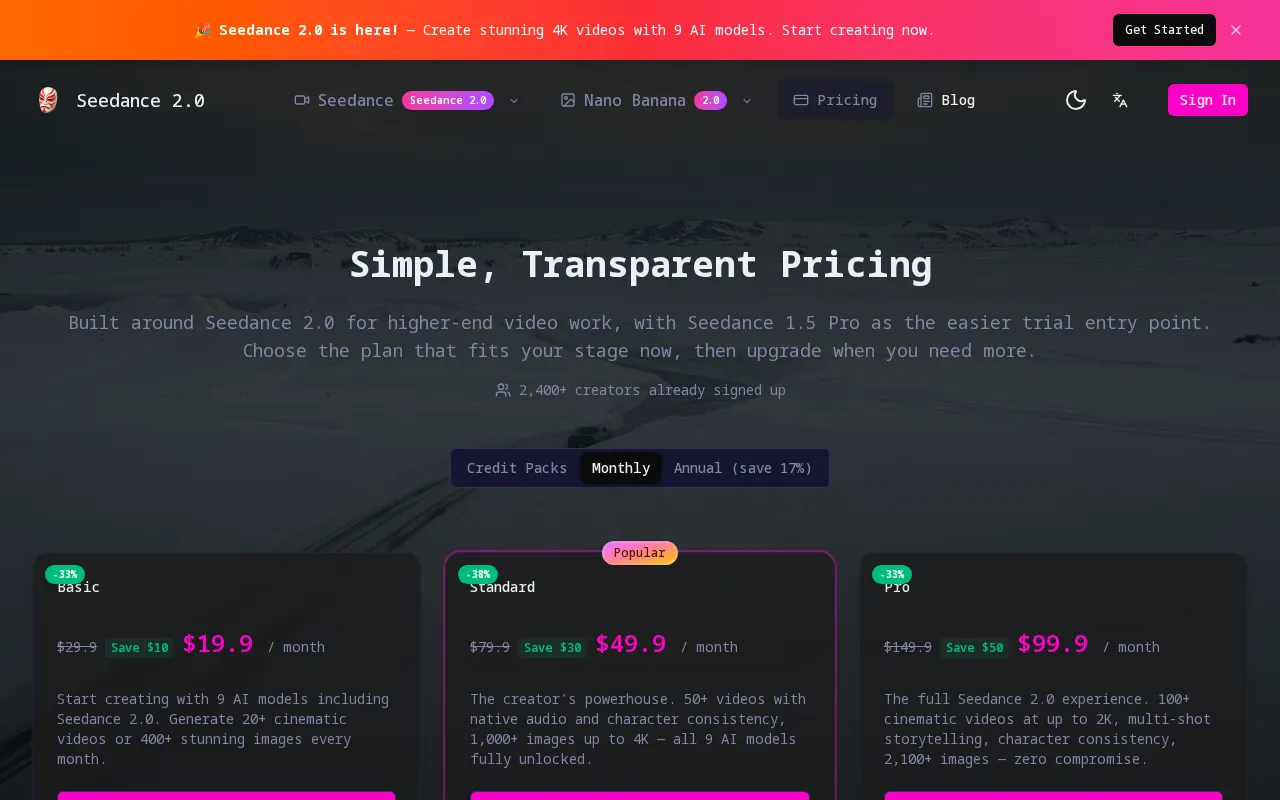 seedance 2-7 — pricing page