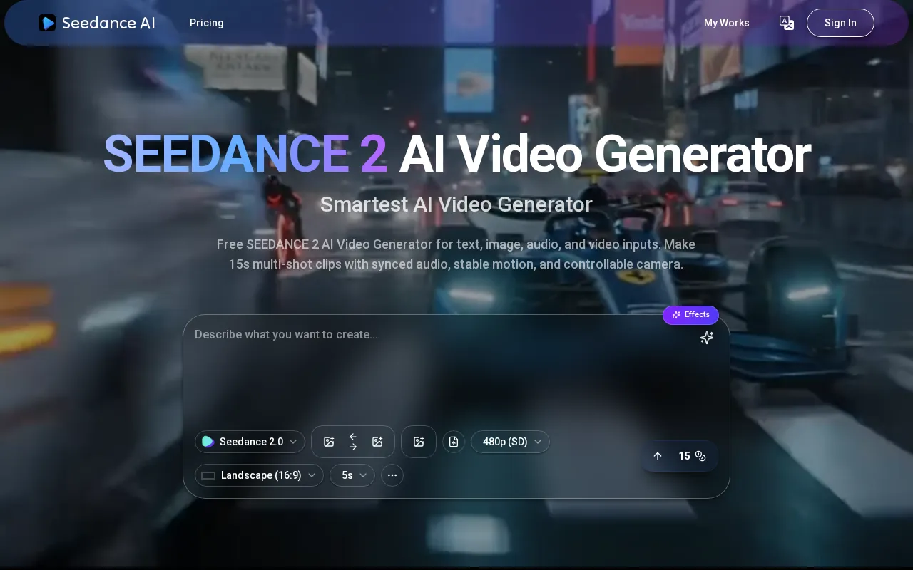 SEEDANCE 2 AI Video Generator — preview screenshot