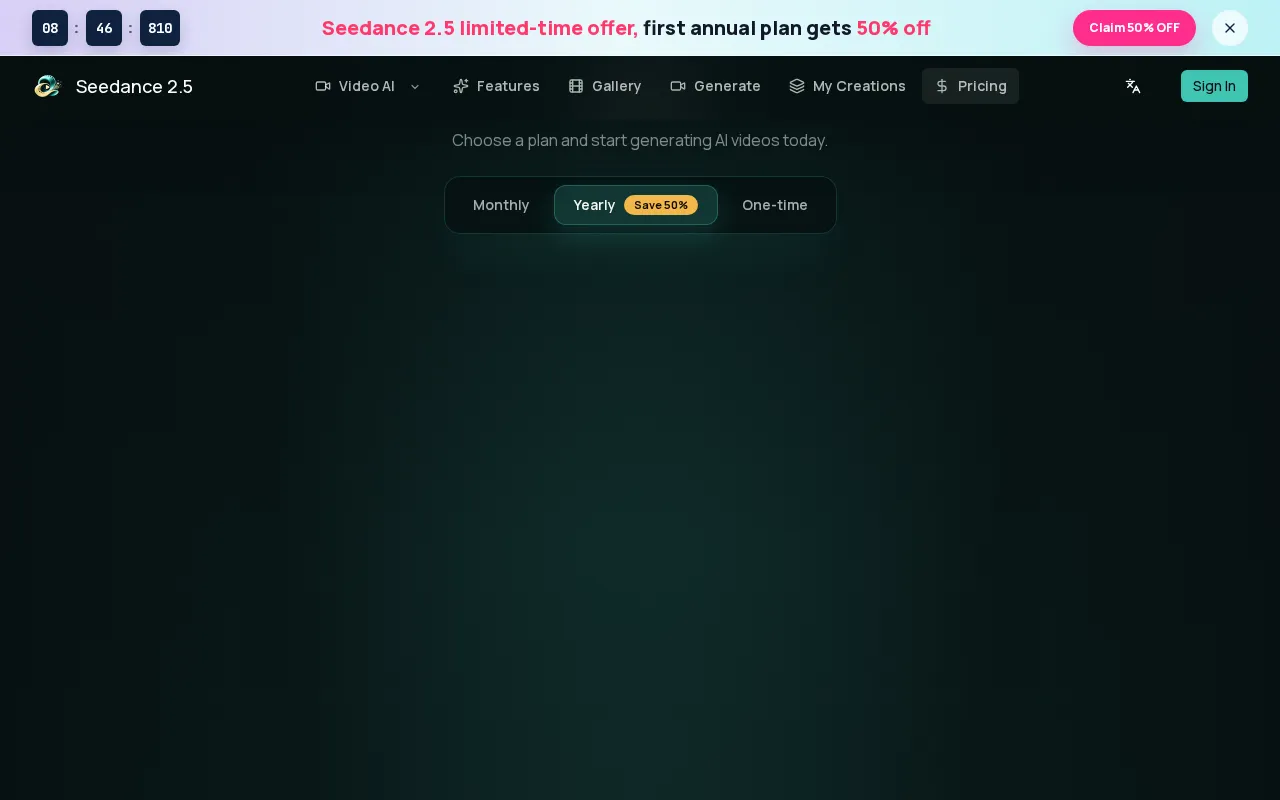 Seedance 2.5 — pricing page