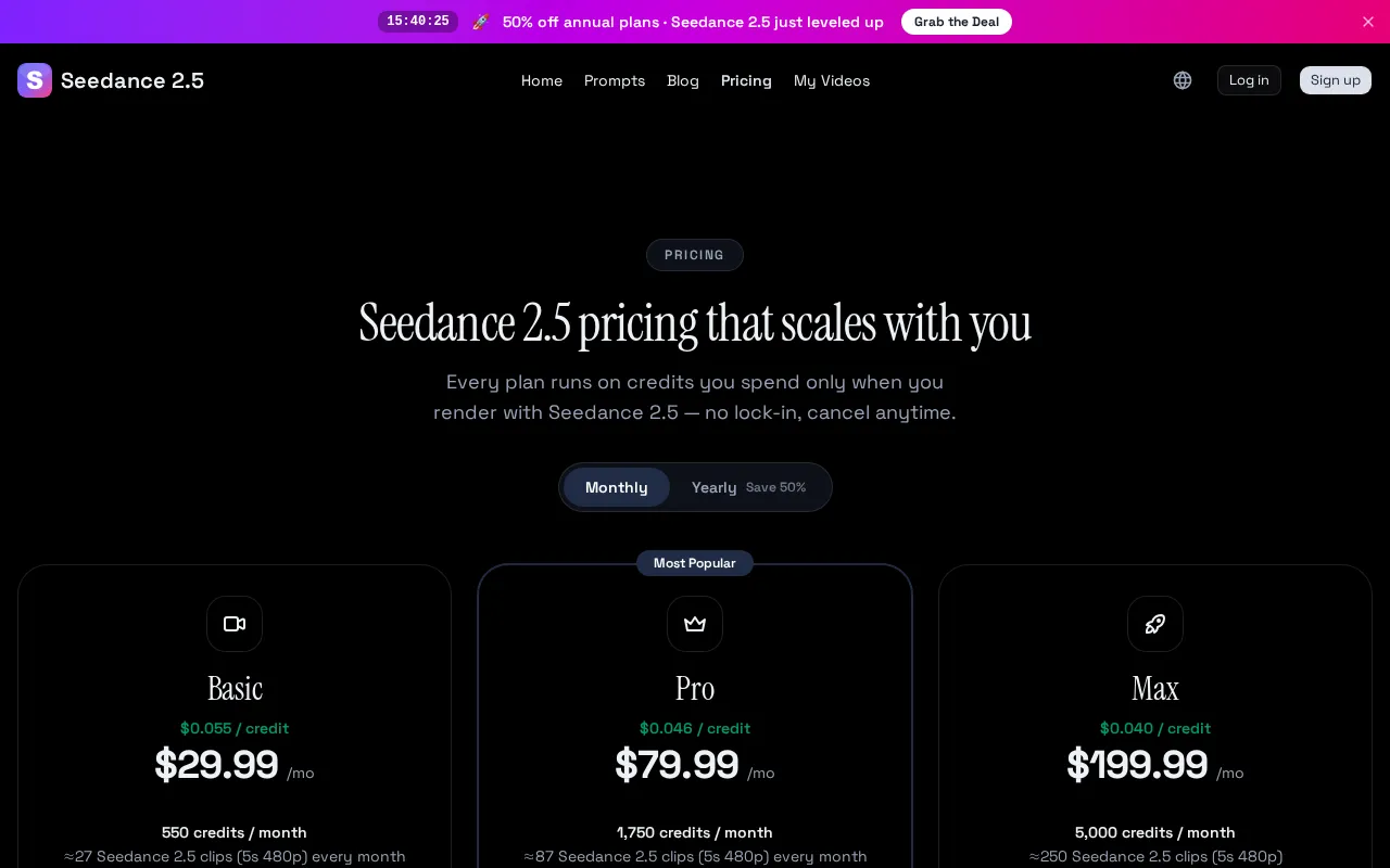 Seedance 2.5 — pricing page