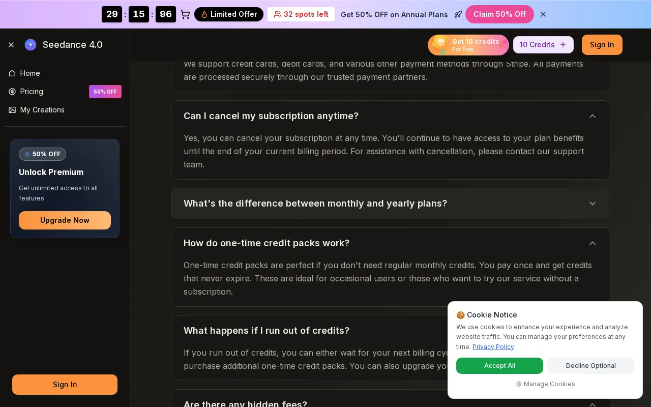 Seedance 4.0 — pricing page