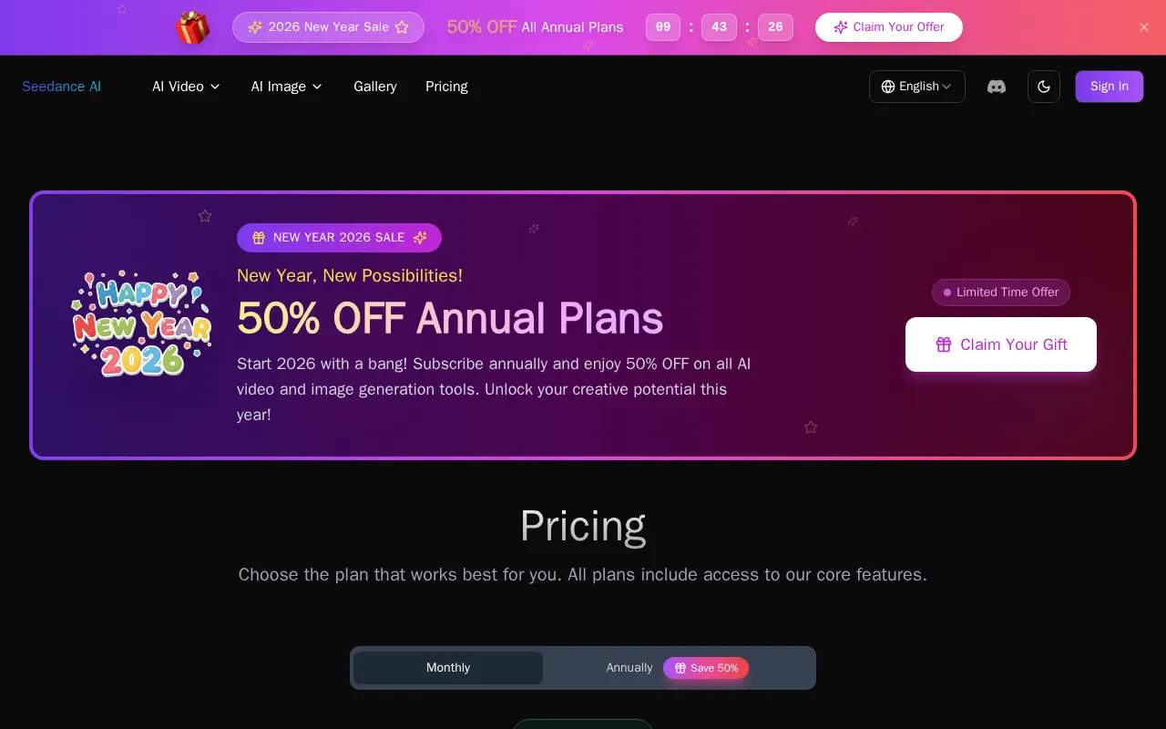 Seedance AI Video Generator — pricing page