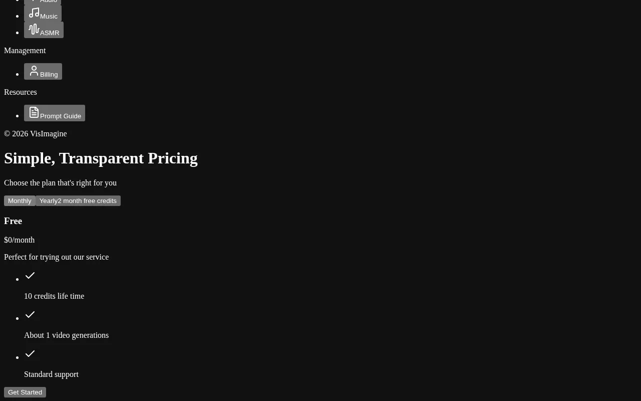 VisImagine - Storyboard AI — pricing page