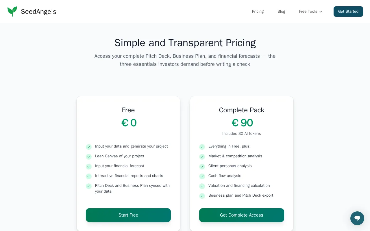 SeedAngels — pricing page