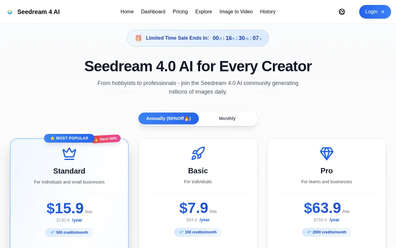 Seedream 4.0 AI — pricing page