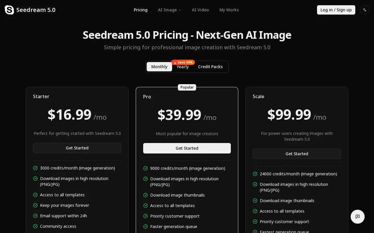 Seedream 5.0-1 — pricing page