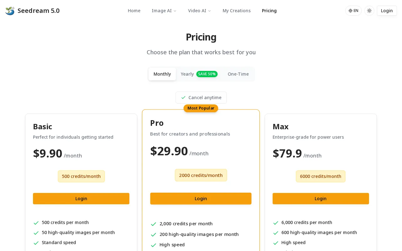 Seedream 5.0 — pricing page