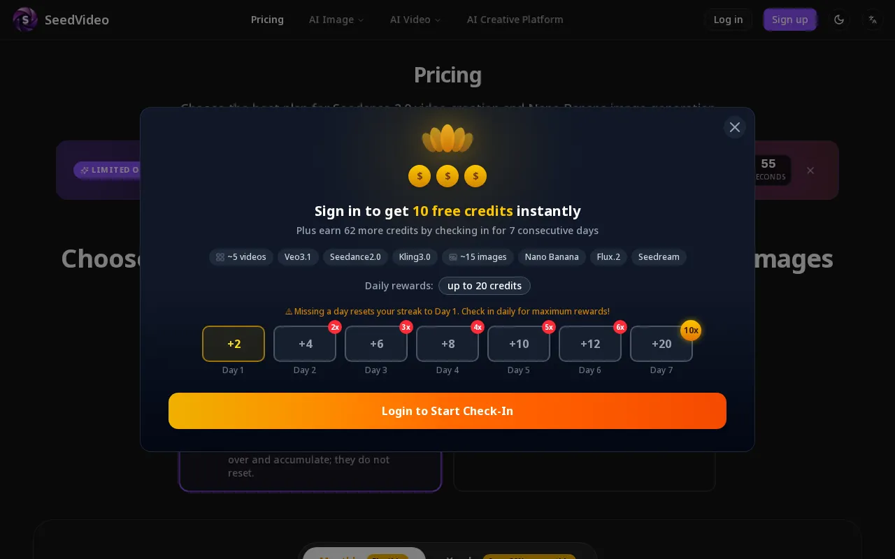 SeedVideo AI — pricing page