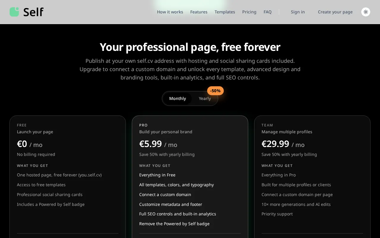 self.cv — pricing page