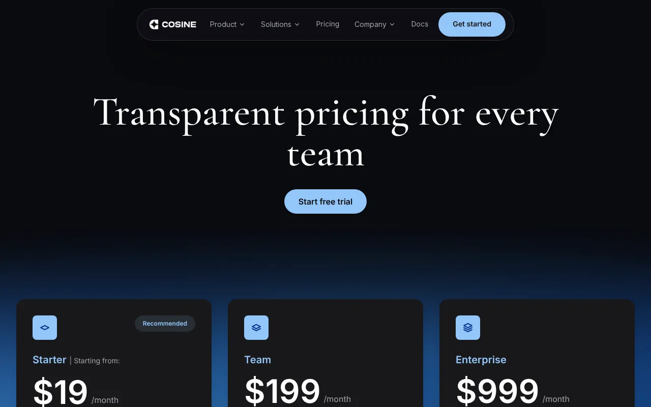 Cosine — pricing page