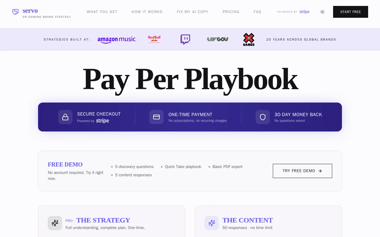 Servo AI — pricing page