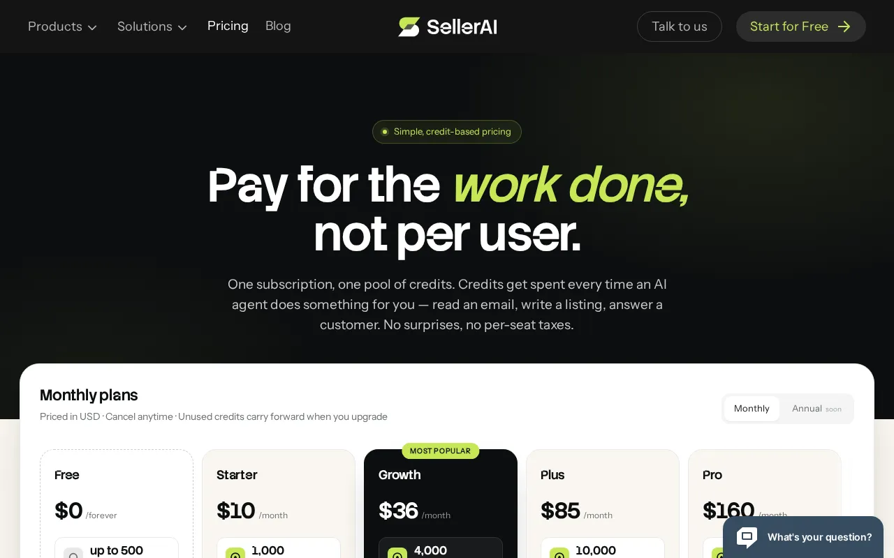 SellerAI — pricing page