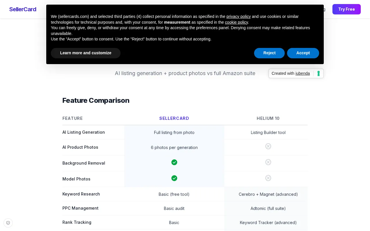 SellerCard — pricing page