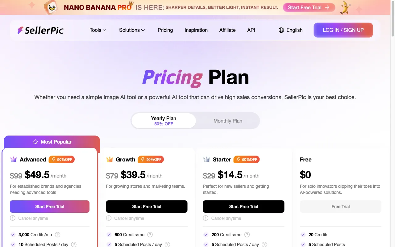 SellerPic — pricing page