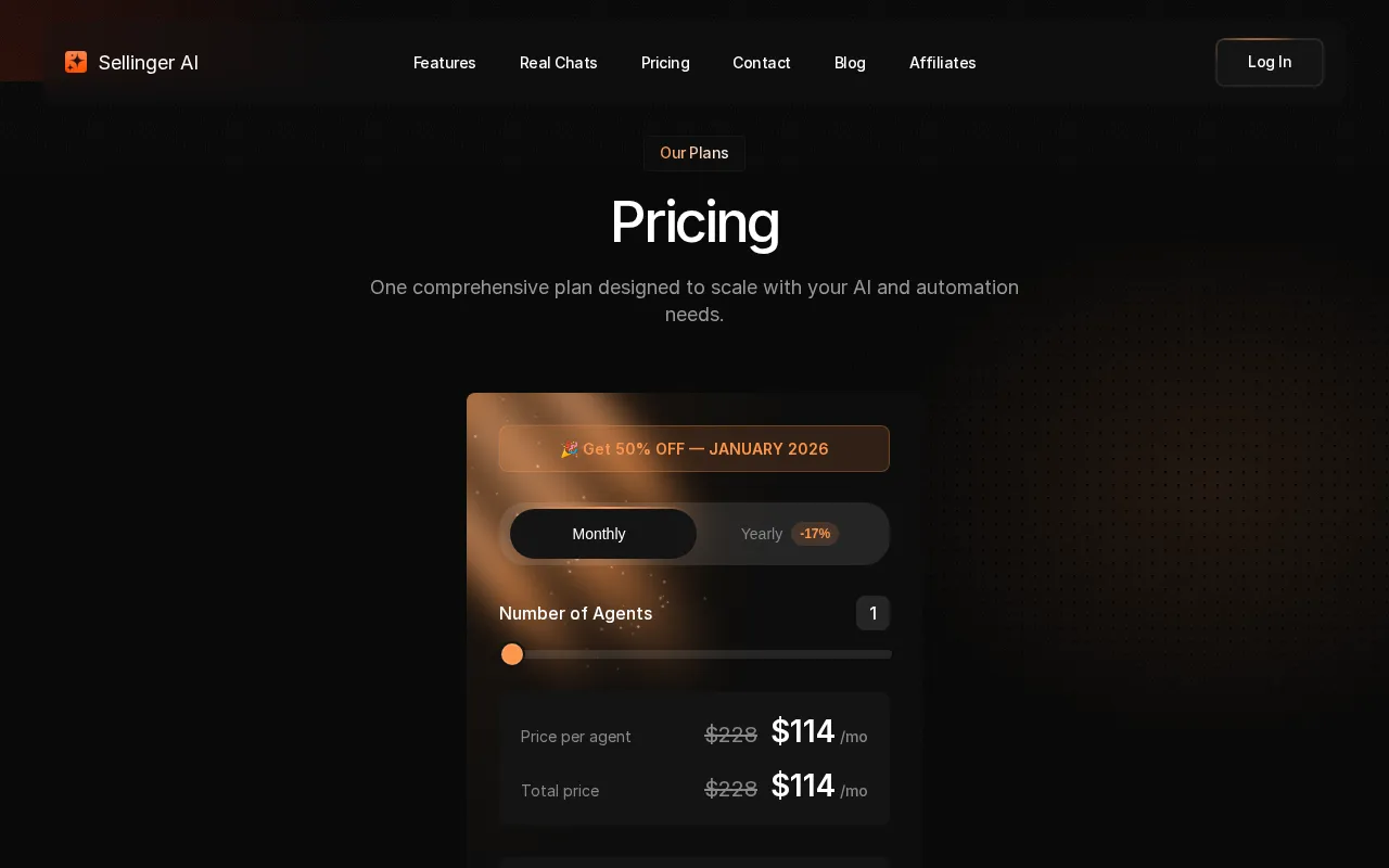 Sellinger AI — pricing page