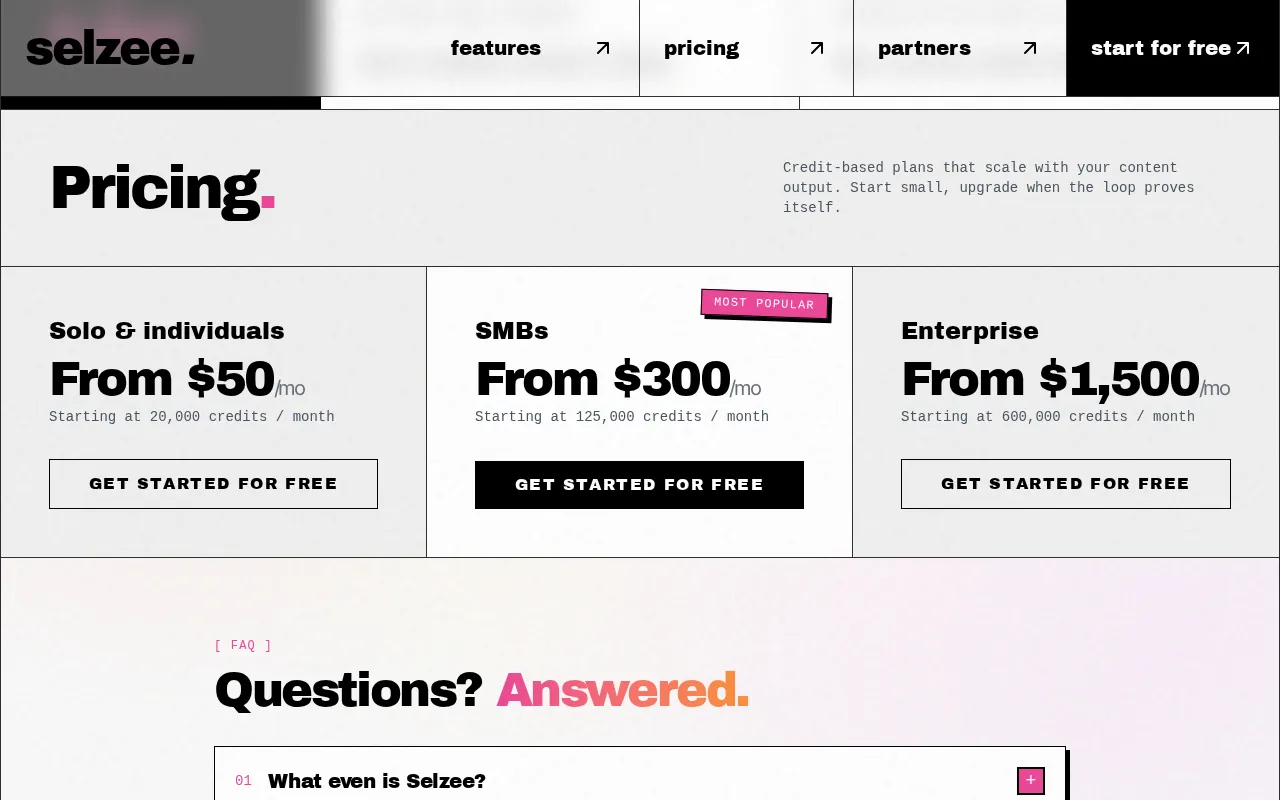 Selzee — pricing page
