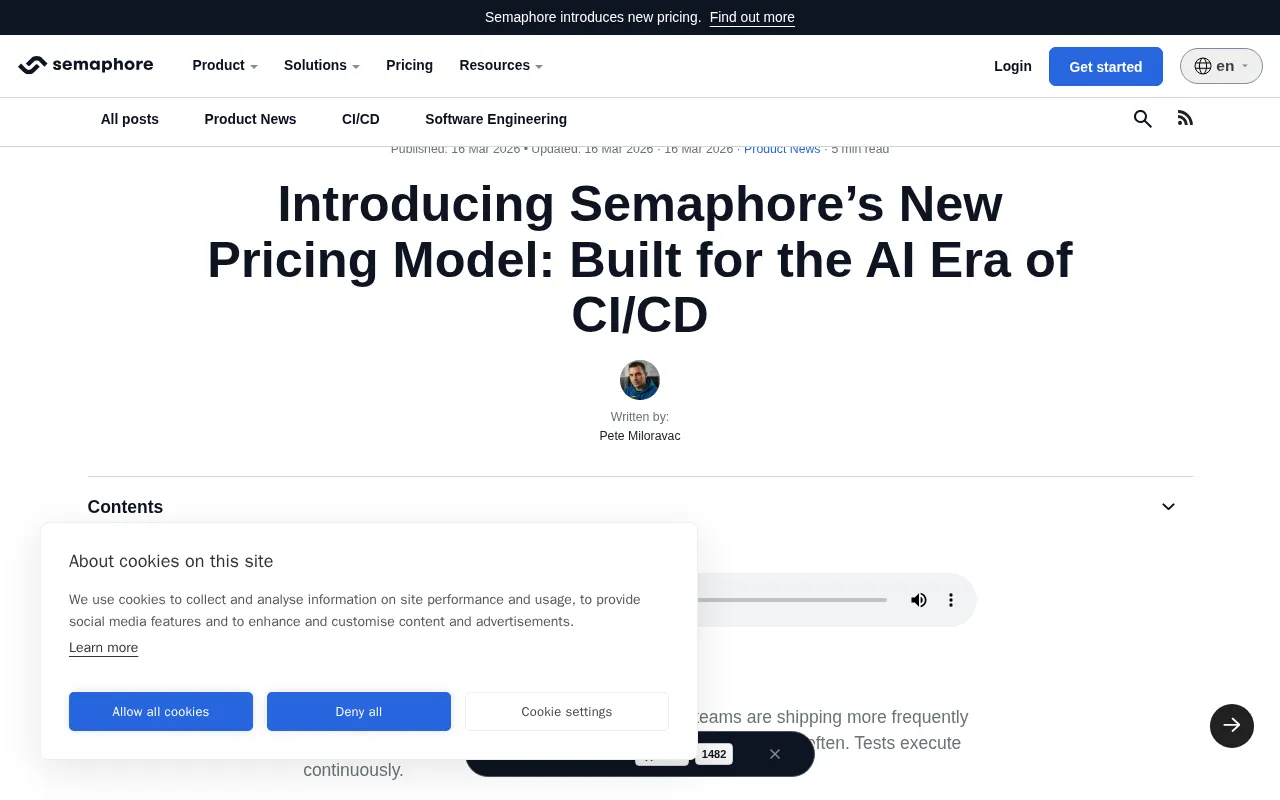 Semaphore Open Source CI/CD — pricing page