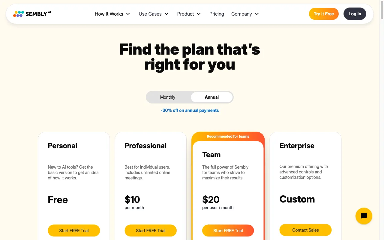 Sembly AI — pricing page
