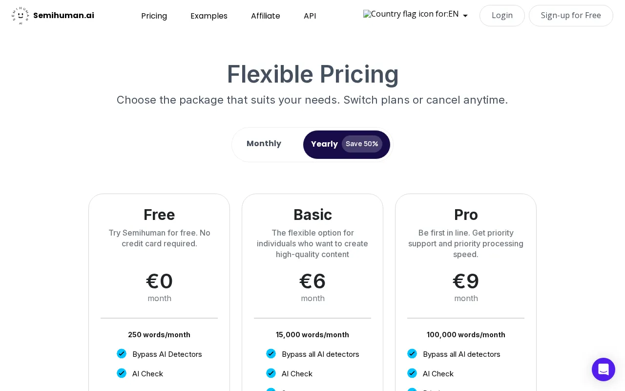 Semihuman.Ai — pricing page