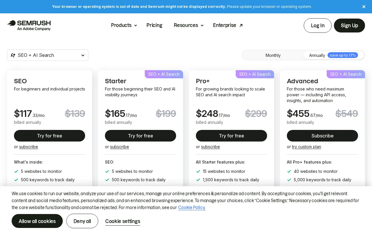 Semrush — pricing page