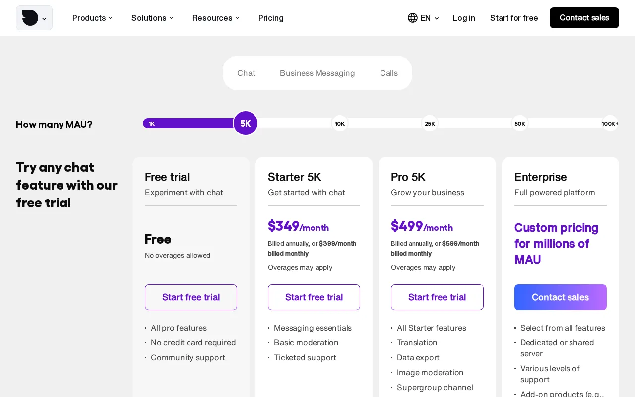 Sendbird — pricing page