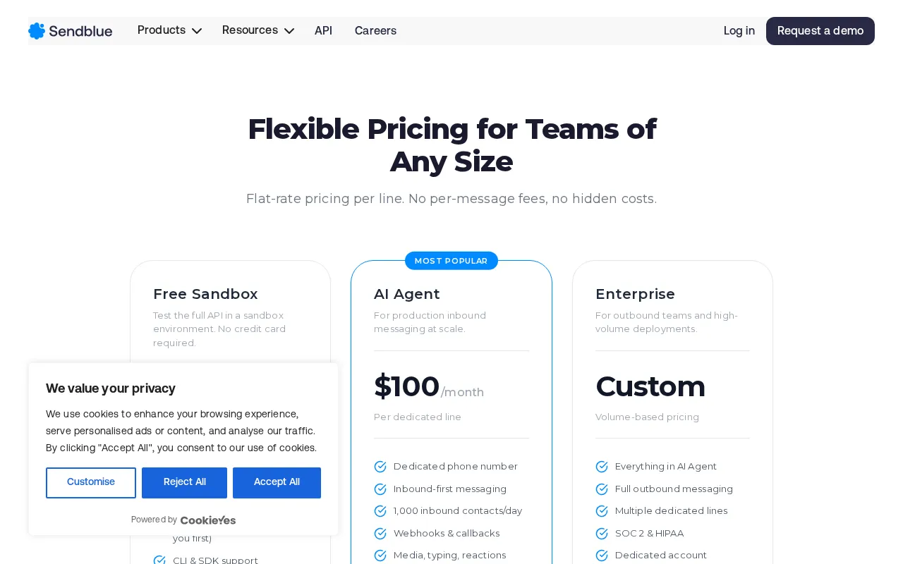 Sendblue — pricing page