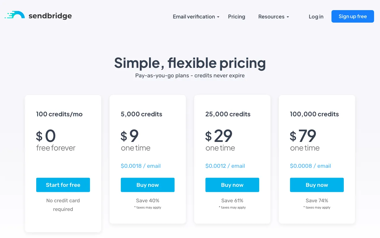 SendBridge — pricing page