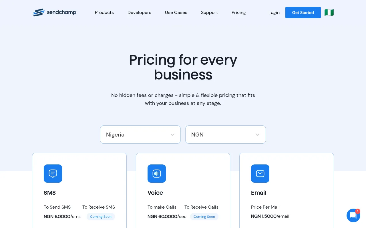 Sendchamp — pricing page