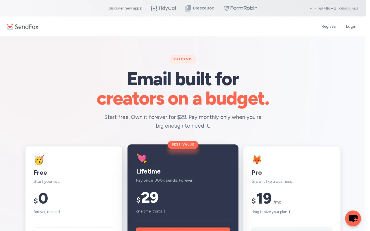 Sendfox — pricing page
