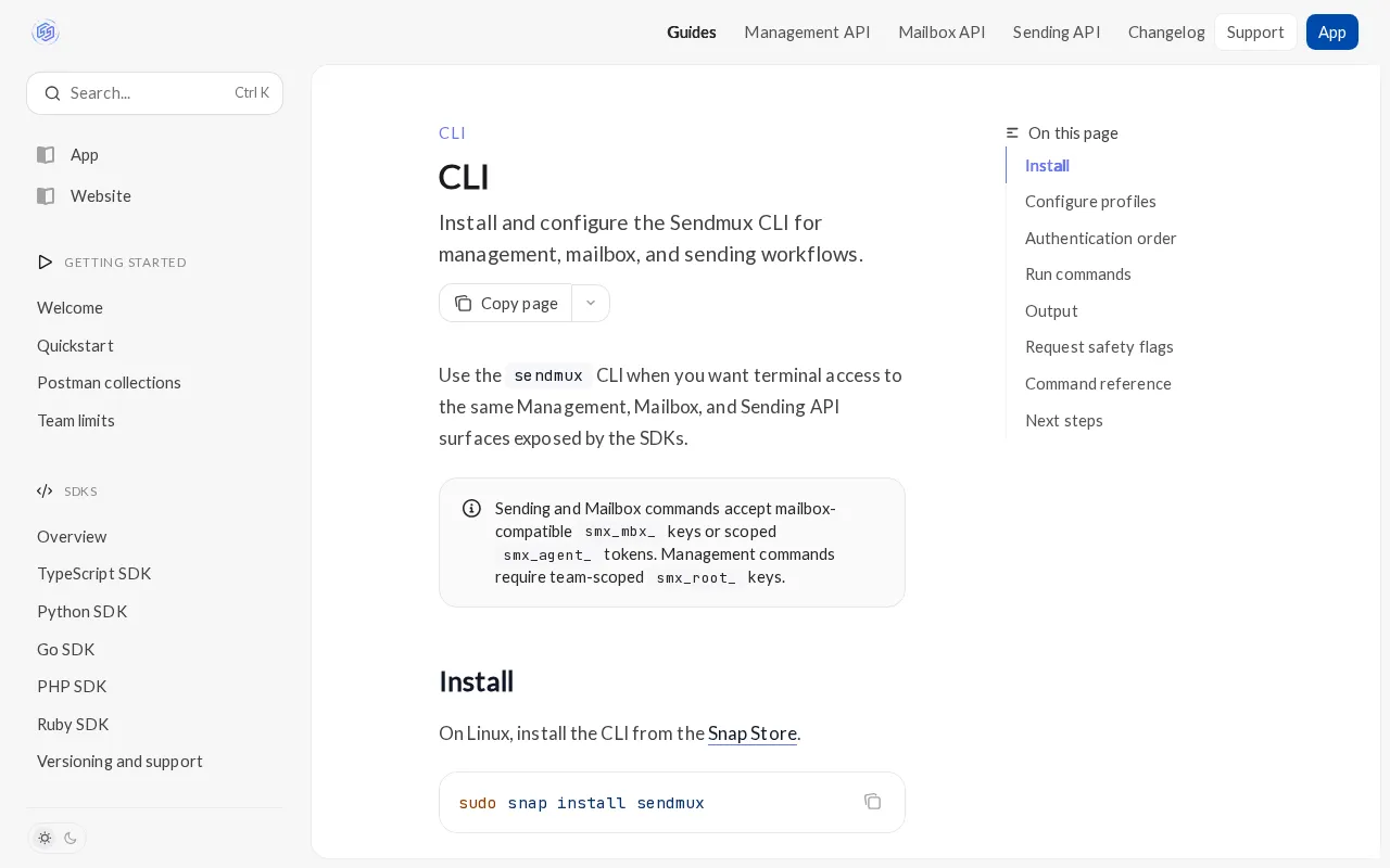 Sendmux CLI — preview screenshot